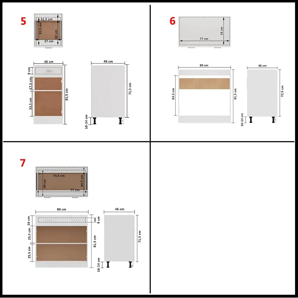 White Engineered Wood 7 Piece Kitchen Storage Cabinet Set with Ample Space for Kitchenware and Appliances
