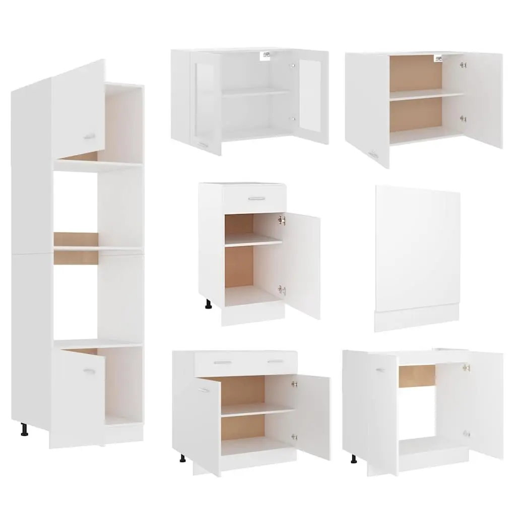 White Engineered Wood 7 Piece Kitchen Storage Cabinet Set with Ample Space for Kitchenware and Appliances