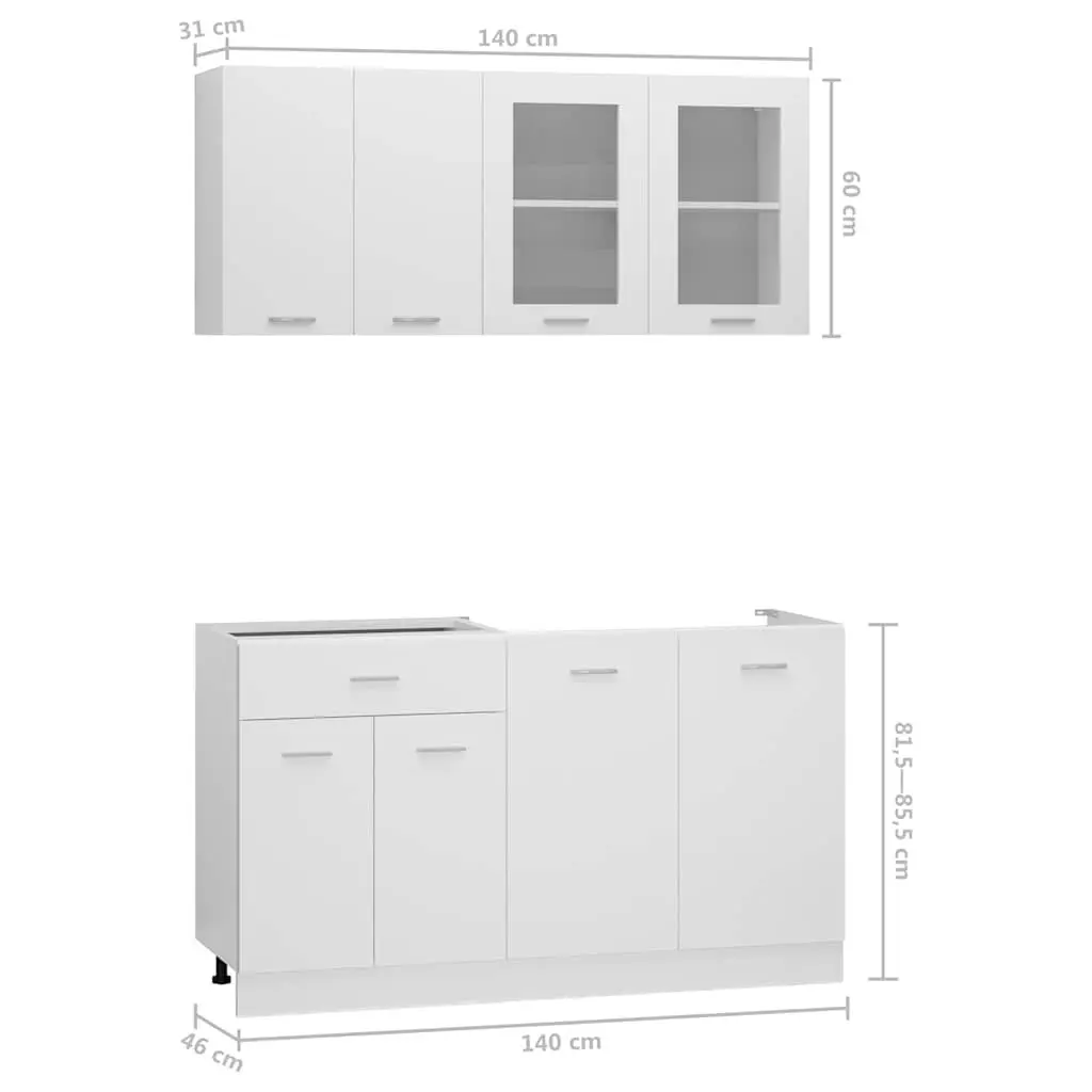 4 Piece Kitchen Cabinet Set White Storage Cupboards Engineered Wood Furniture