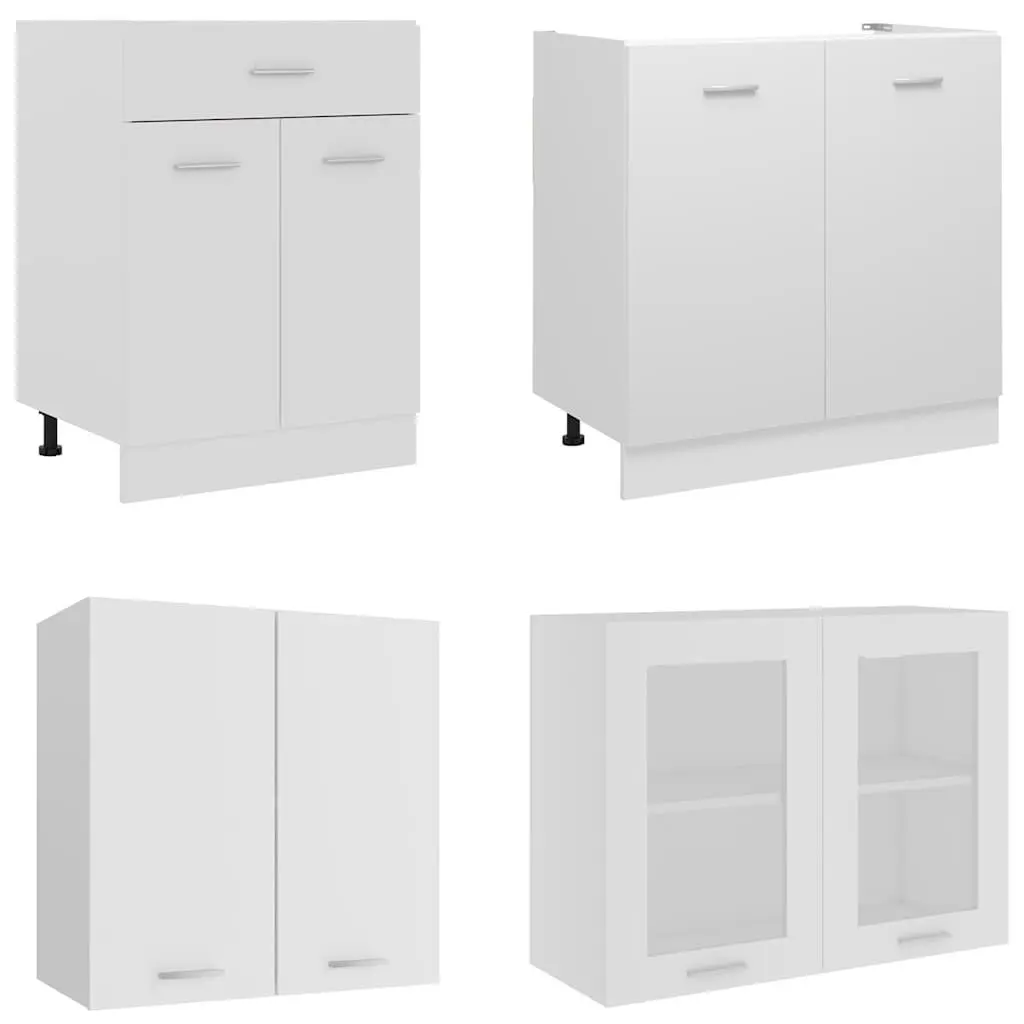 4 Piece Kitchen Cabinet Set White Storage Cupboards Engineered Wood Furniture