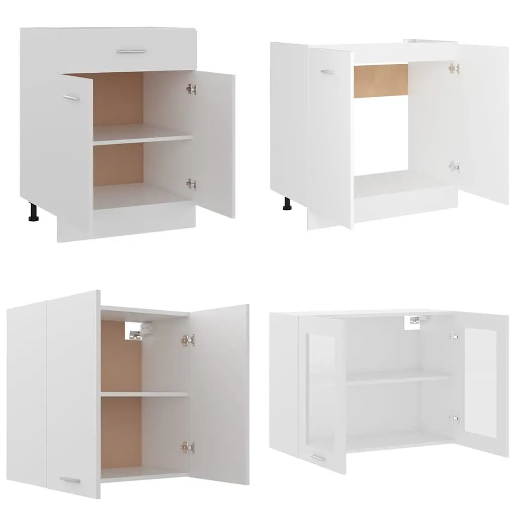 4 Piece Kitchen Cabinet Set White Storage Cupboards Engineered Wood Furniture