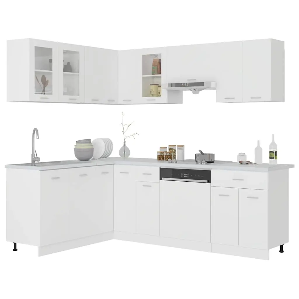 11 Piece Engineered Wood Cabinet Set White Storage Organiser for Kitchen