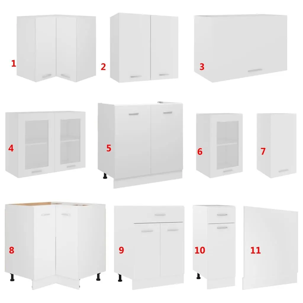 11 Piece Engineered Wood Cabinet Set White Storage Organiser for Kitchen