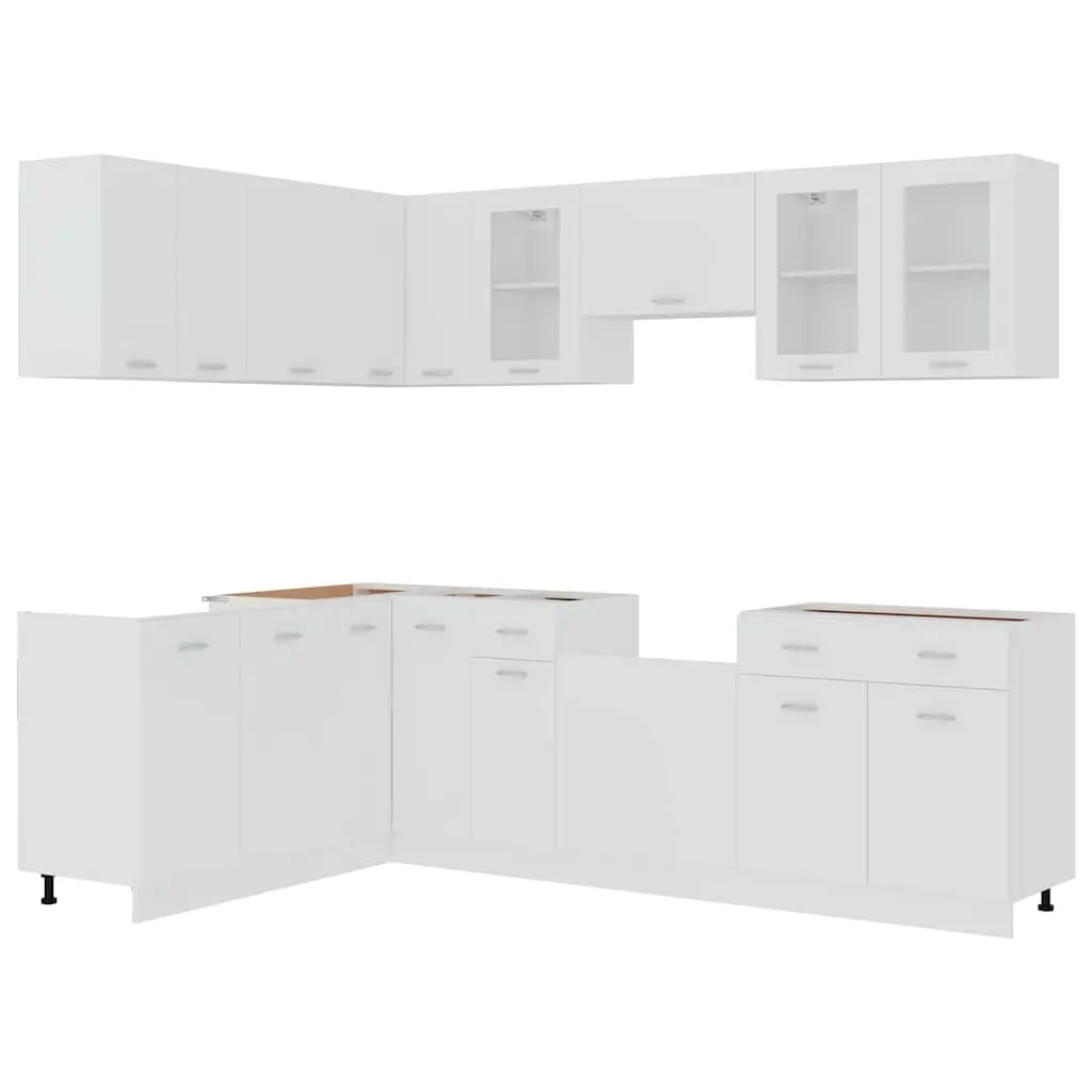 Kitchen Cabinet Set White 11 Piece Engineered Wood Storage Furniture