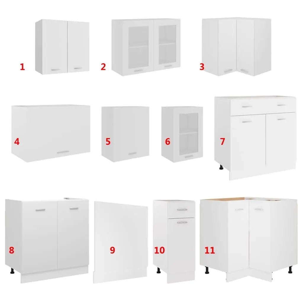Kitchen Cabinet Set White 11 Piece Engineered Wood Storage Furniture