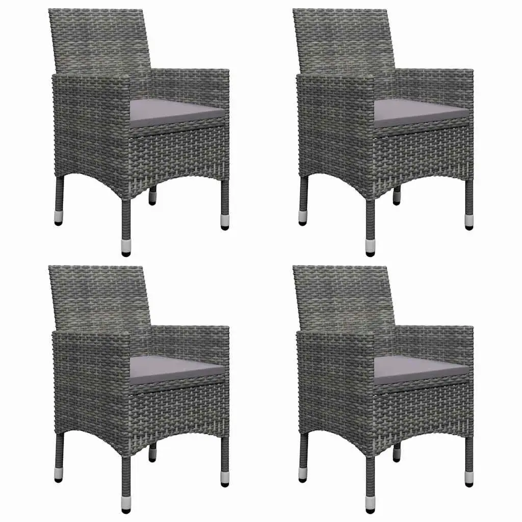 Grey Acacia Wood Table 5 Piece Garden Dining Set with Rattan Chairs and Cushions for Outdoor Use