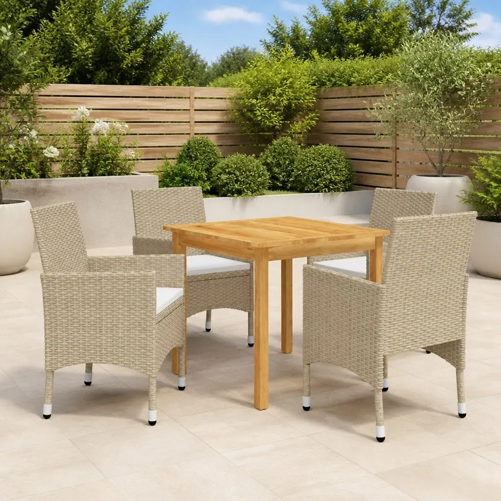 Garden Dining Set 5 Piece Outdoor Furniture Table Chairs Beige Rattan