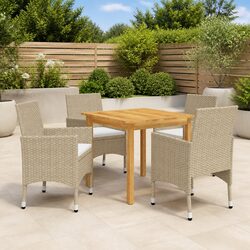 Garden Dining Set 5 Piece Outdoor Furniture Table Chairs Beige Rattan