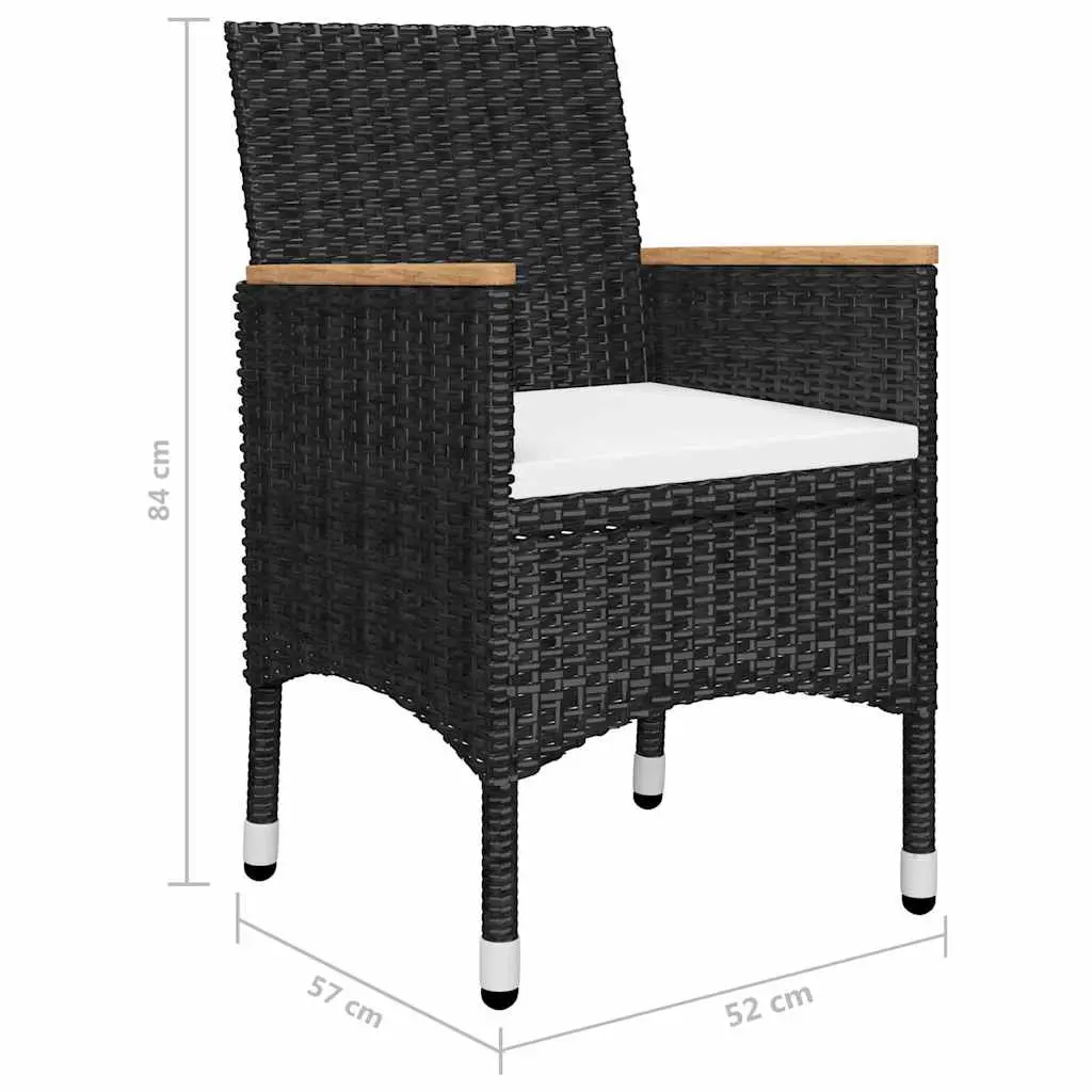 5 Piece Black Outdoor Dining Set with Acacia Wood Table and Ergonomic Rattan Chairs