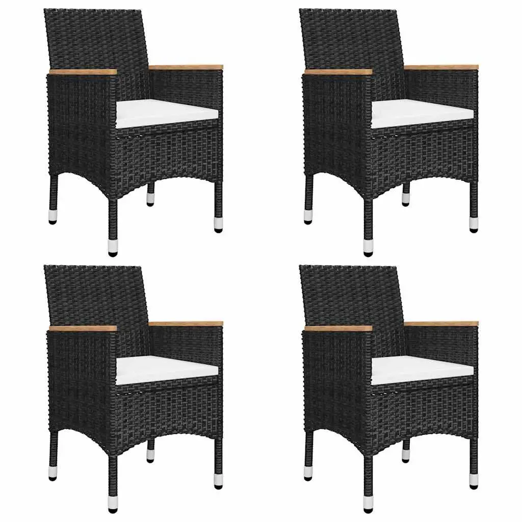 5 Piece Black Outdoor Dining Set with Acacia Wood Table and Ergonomic Rattan Chairs