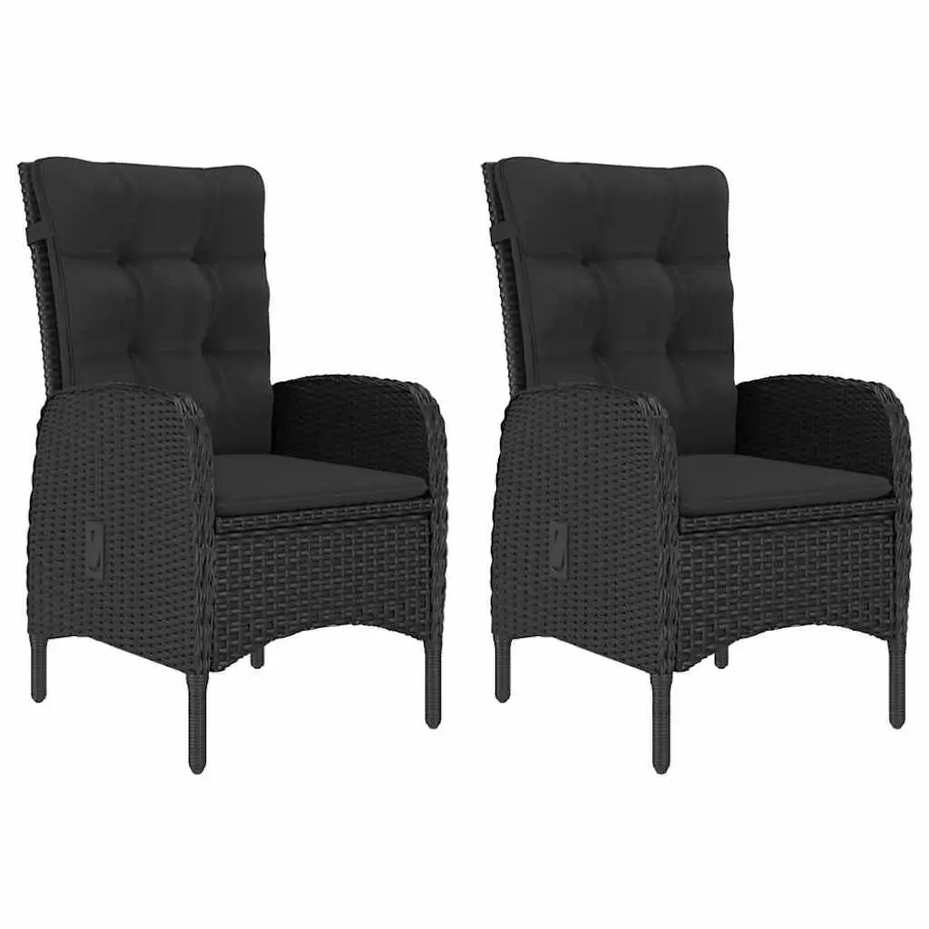 Garden Dining Set Black 3 Piece Outdoor Table Chairs Acacia Wood Rattan