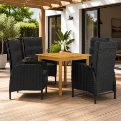 Concise 5-Piece Garden Dining Set - Black & Acacia