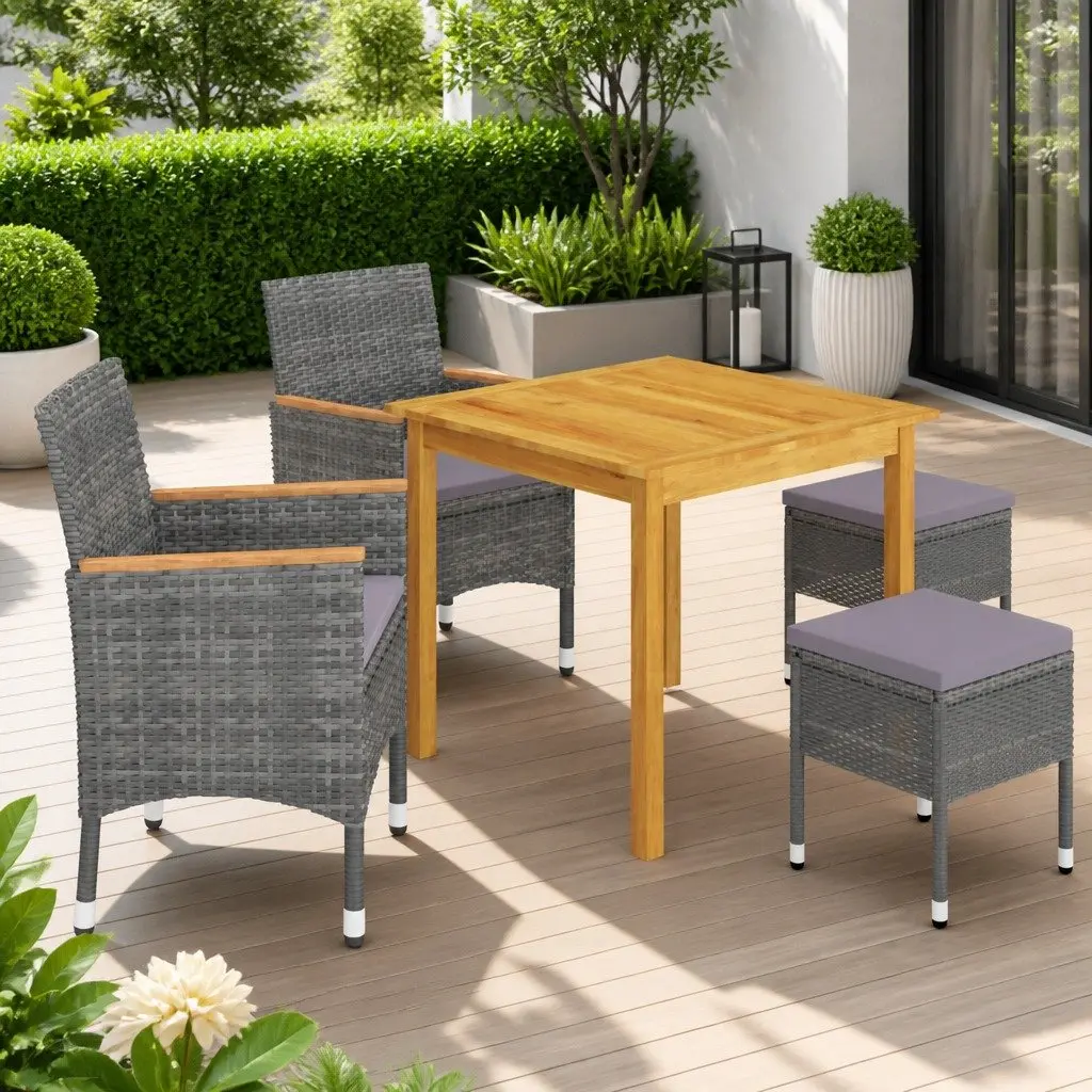Garden Dining Set Grey 5 Piece Outdoor Furniture Table Chairs Stools
