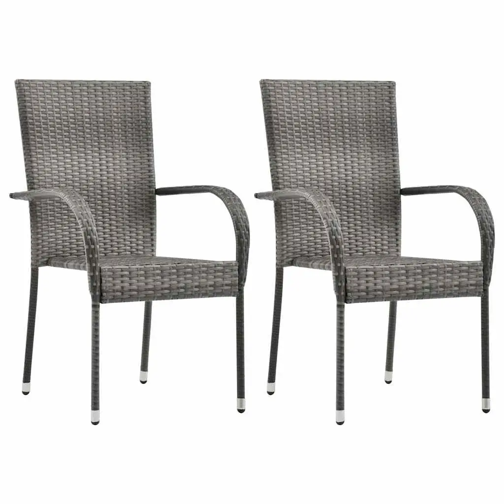 Outdoor Furniture Set Grey 3 Piece Dining Table Chairs Stackable Acacia Wood Steel Rattan