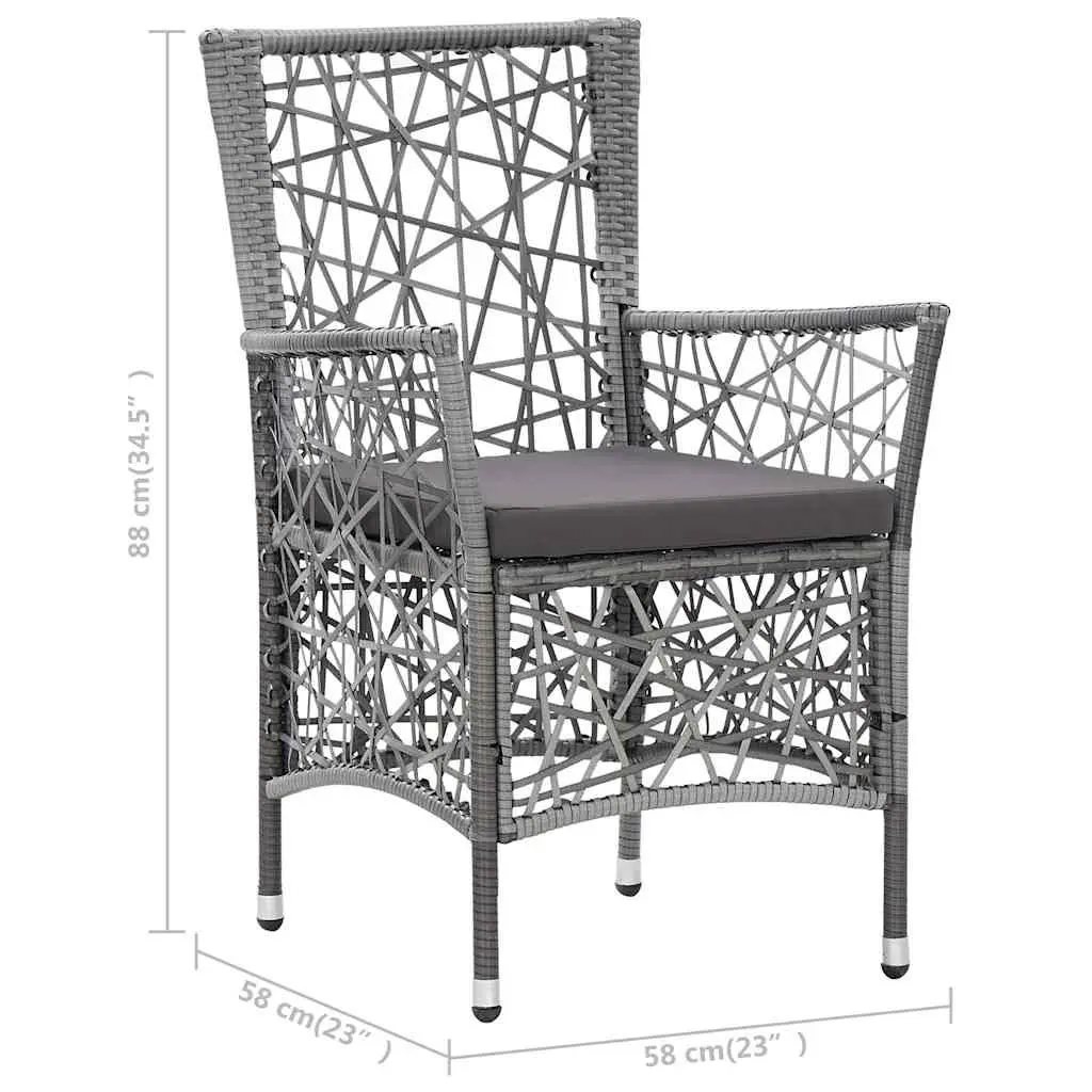 3 Piece Garden Dining Set Outdoor Table Chairs PE Rattan Steel Frame Grey