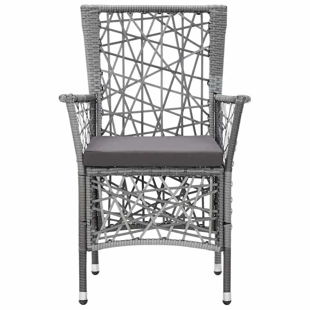 3 Piece Garden Dining Set Outdoor Table Chairs PE Rattan Steel Frame Grey