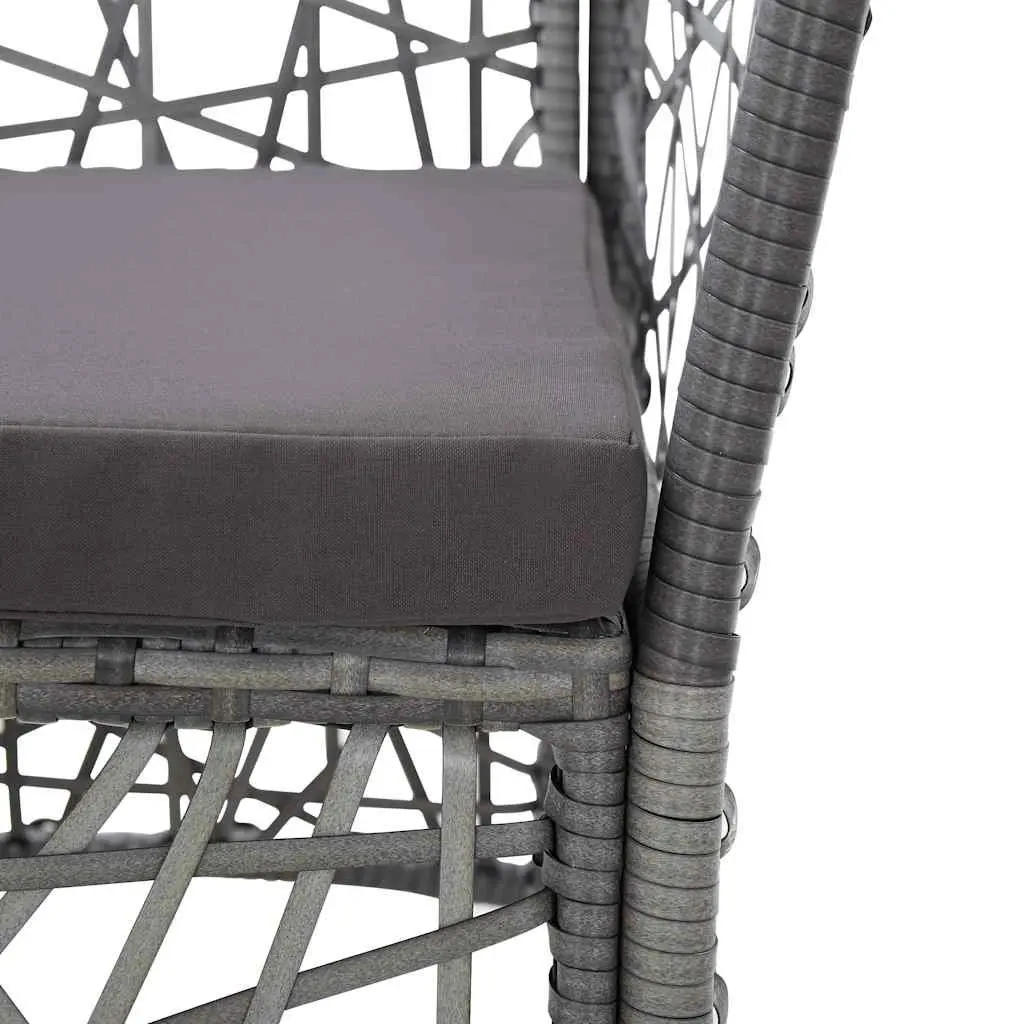 3 Piece Garden Dining Set Outdoor Table Chairs PE Rattan Steel Frame Grey