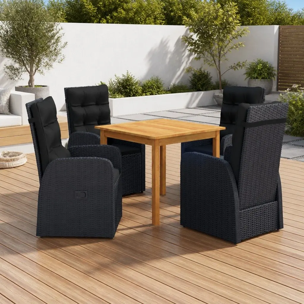Garden Dining Set Black 5 Piece Outdoor Table Chairs Weather Resistant PE Rattan