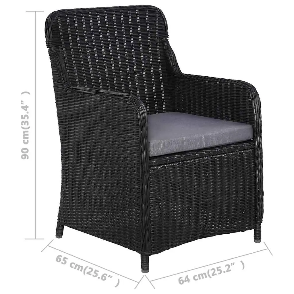 Garden Dining Set 3 Piece Outdoor Table Chairs Black Acacia Wood Rattan