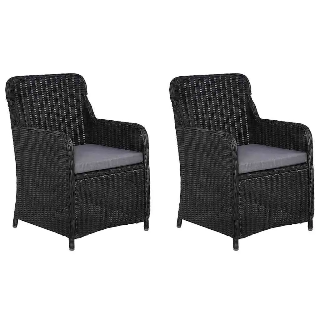Garden Dining Set 3 Piece Outdoor Table Chairs Black Acacia Wood Rattan