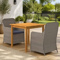 Garden Dining Set 3 Piece Brown Outdoor Furniture Acacia Wood Rattan Chairs