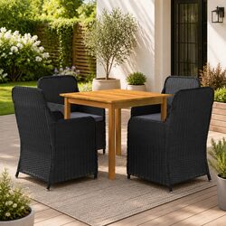 5 Piece Garden Dining Set Black Outdoor Furniture Table Chairs with Cushions