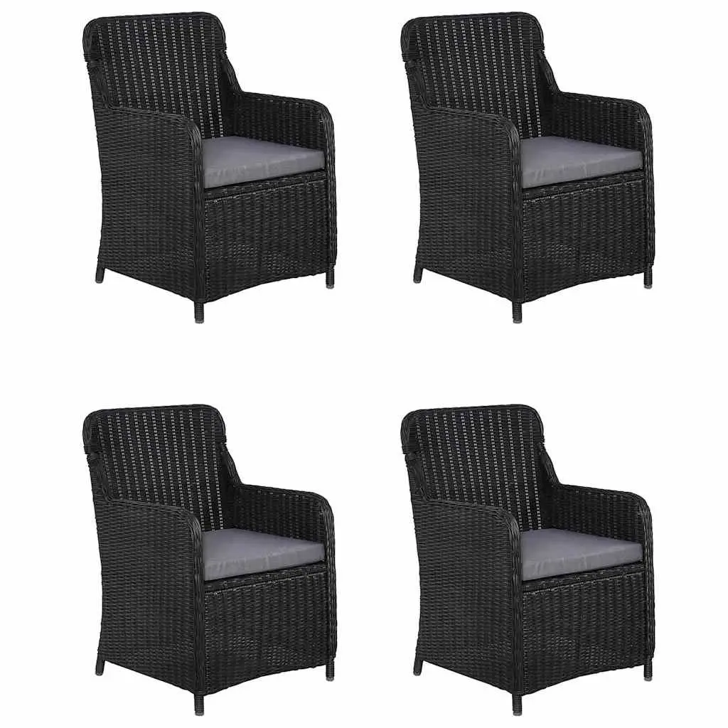 5 Piece Garden Dining Set Black Solid Acacia Wood Table Powder-coated Steel Frame Chairs with Cushions
