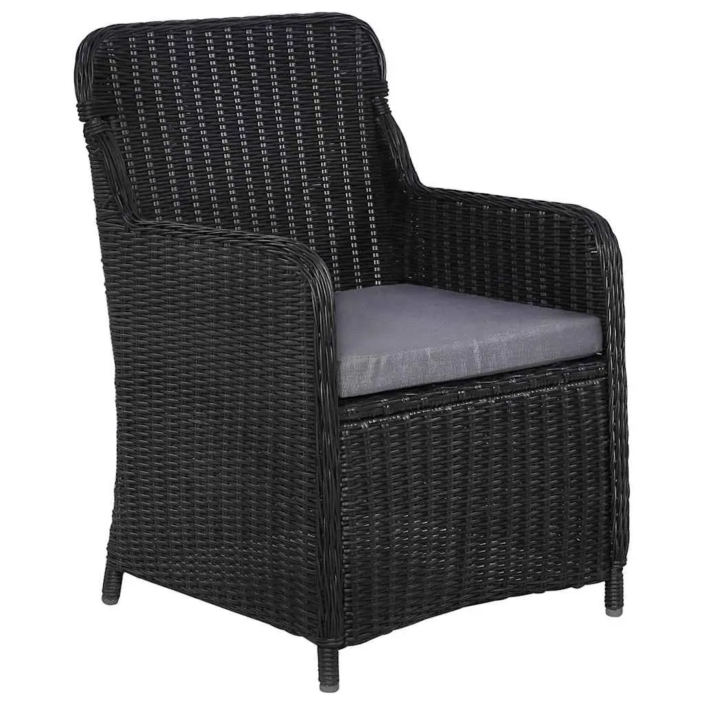 5 Piece Garden Dining Set Black Solid Acacia Wood Table Powder-coated Steel Frame Chairs with Cushions