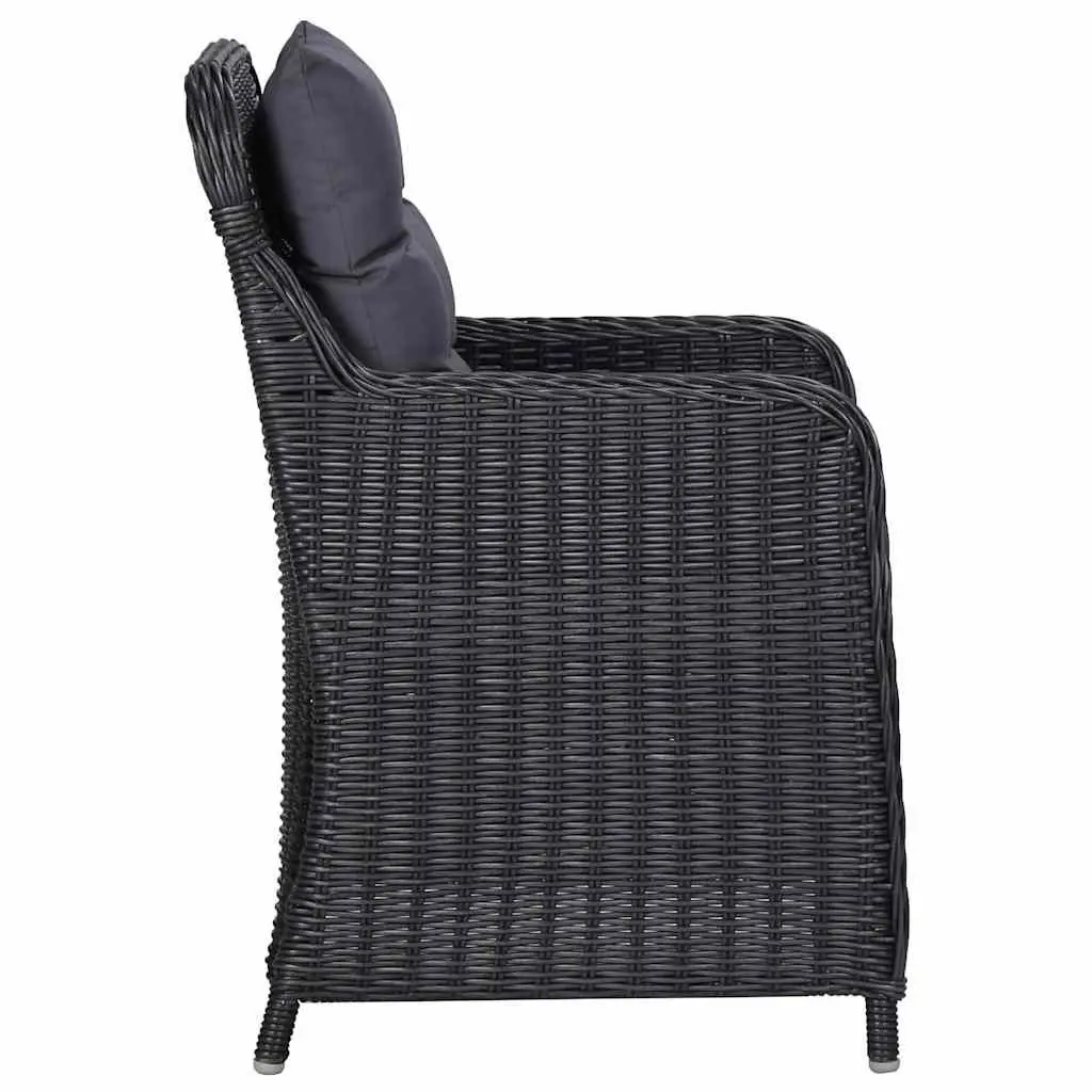 5 Piece Outdoor Dining Set Black Acacia Wood Table with Cushioned Rattan Chairs