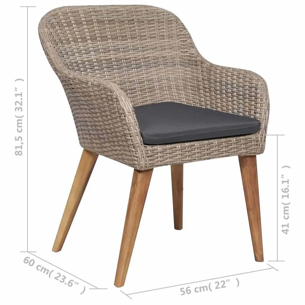 Garden Dining Set Brown 3 Piece Acacia Wood Rattan Chairs Outdoor Furniture
