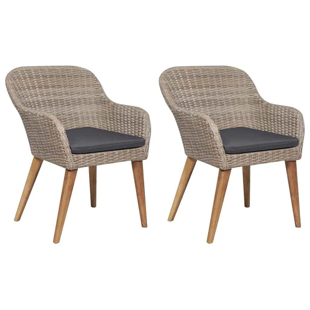 Garden Dining Set Brown 3 Piece Acacia Wood Rattan Chairs Outdoor Furniture