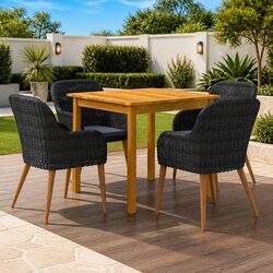 5 Piece Black Rattan Dining Set