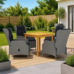 5 Piece Garden Dining Set Outdoor Table Chairs Grey Patio Furniture Acacia Wood