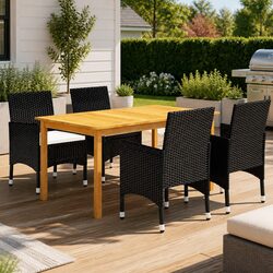 Garden Dining Set 5 Piece Black Outdoor Table Chairs Patio Furniture