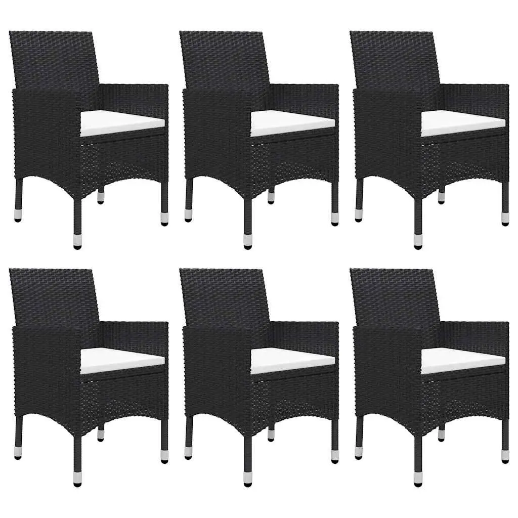 7 Piece Garden Dining Set Black Rattan Chairs Acacia Wood Table Cushions