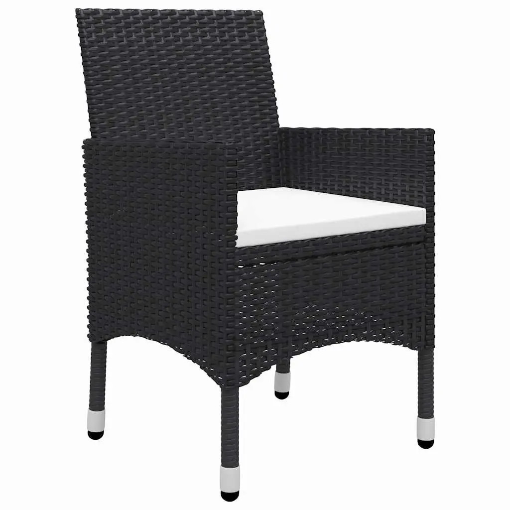7 Piece Garden Dining Set Black Rattan Chairs Acacia Wood Table Cushions