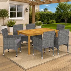 Garden Dining Set 7 Piece Outdoor Table Chairs Grey Rattan Furniture Patio