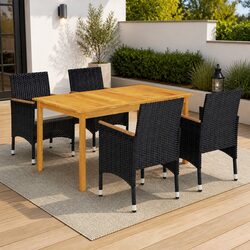 5 Piece Garden Dining Set Black Outdoor Furniture Table Chairs Patio