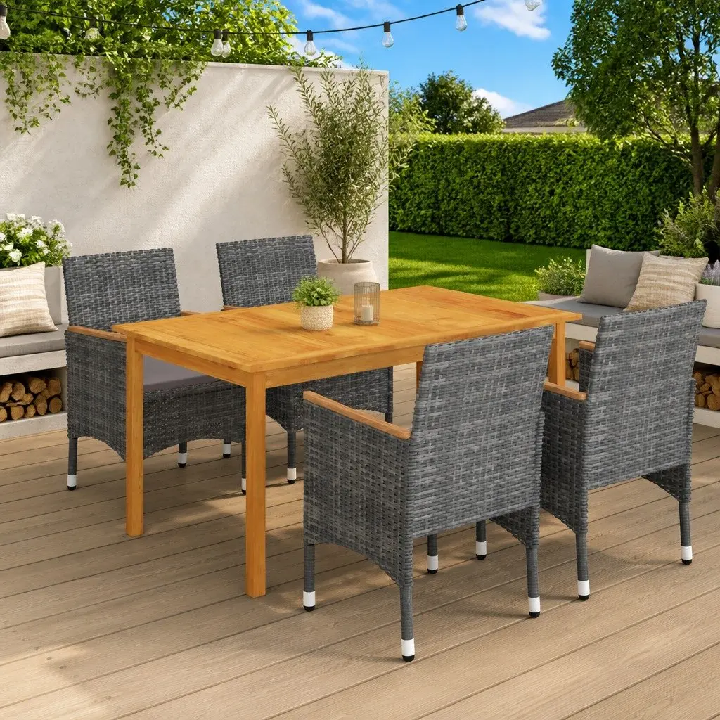 5 Piece Grey Rattan Garden Dining Set for Relaxed Dining