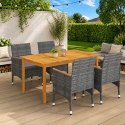 Garden Dining Set 5 Piece Outdoor Table Chairs Grey Rattan Furniture Patio
