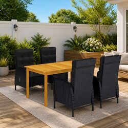 Garden Dining Set 5 Piece Black Outdoor Furniture Table Chairs with Cushions