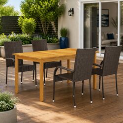 5 Piece Garden Dining Set Outdoor Table Chairs Brown Acacia Wood Rattan