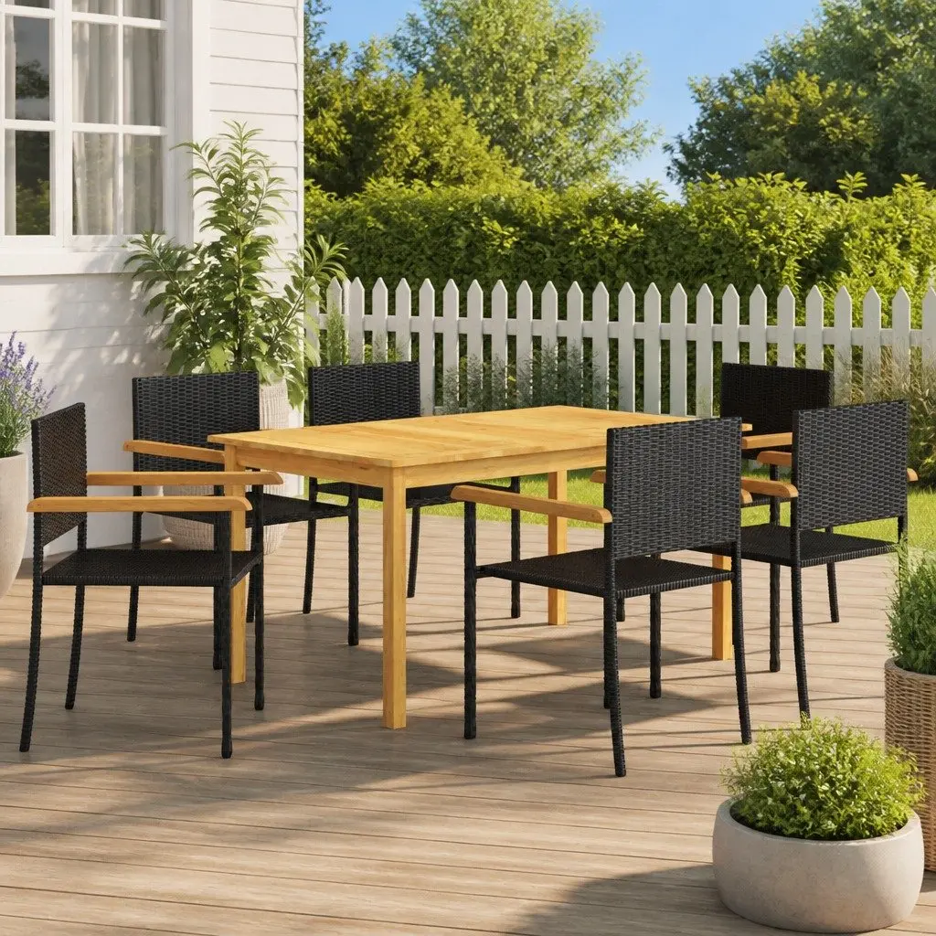 Garden Dining Set Black 7 Piece Outdoor Furniture Table Chairs Weather Resistant