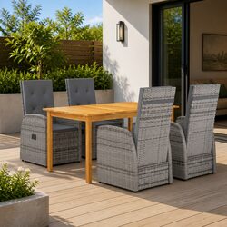 Garden Dining Set 5 Piece Outdoor Table Chairs Grey Rattan Steel Frame
