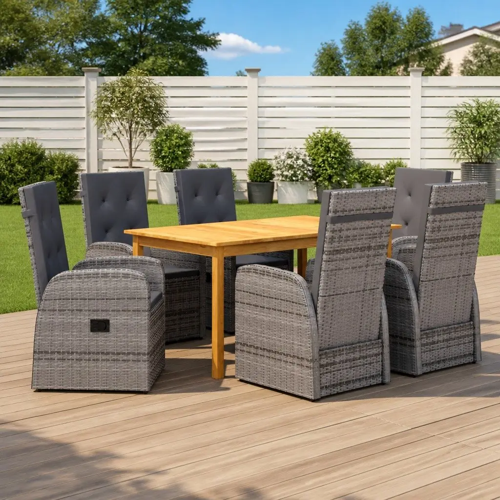 Garden Dining Set Grey 7 Piece Weather-Resistant Outdoor Table Chairs