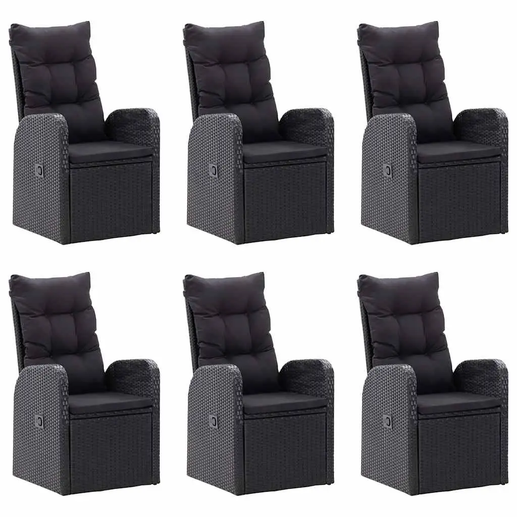 Garden Dining Set 7 Piece Black Outdoor Table Chairs with Cushions Rattan