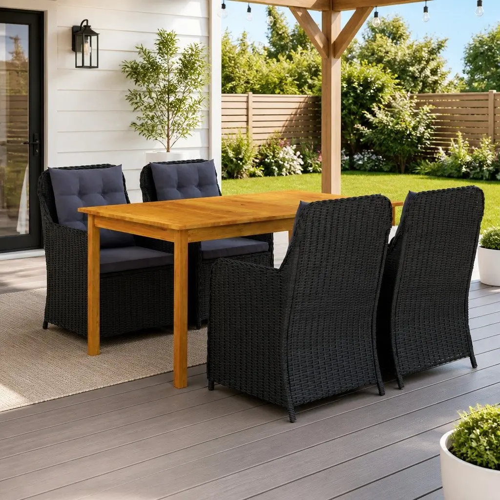 Outdoor Dining Set Black 5 Piece Garden Furniture Table Chairs Rattan