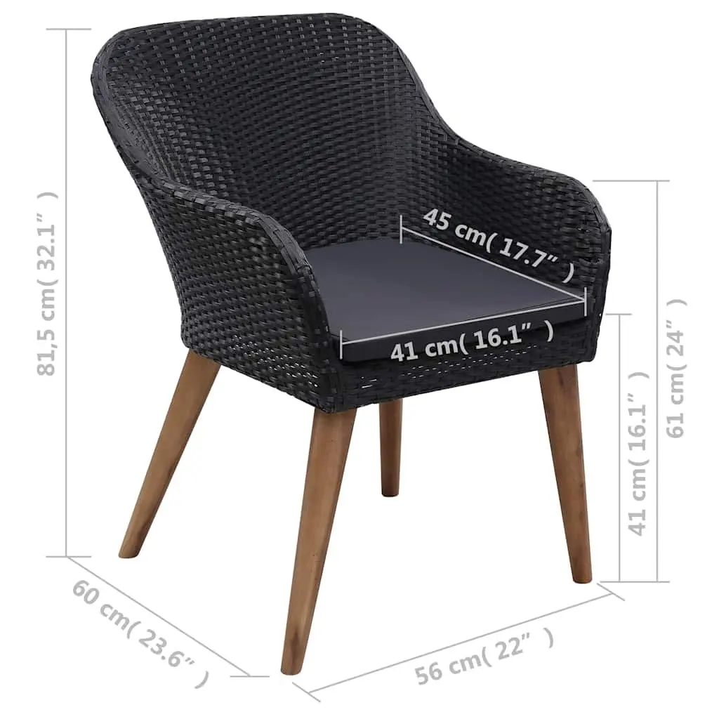 Black Rattan Outdoor Dining Set 5 Piece Cushioned Table and Chairs for Garden and Patio