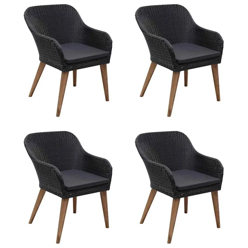Black Rattan Outdoor Dining Set 5 Piece Cushioned Table and Chairs for Garden and Patio