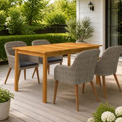 Concise 5-Piece Brown Garden Dining Set with Cushions
